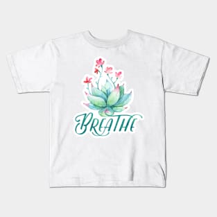 Breathe Yoga Pilates succulent watercolor cactus Kids T-Shirt